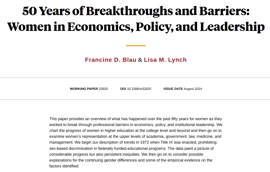 nberpubs's tweet photo. An overview of what has happened over the past fifty years for women in economics, from Francine D. Blau and Lisa M. Lynch https://t.co/PRl4K6HvOv https://t.co/ZYttbiFru4