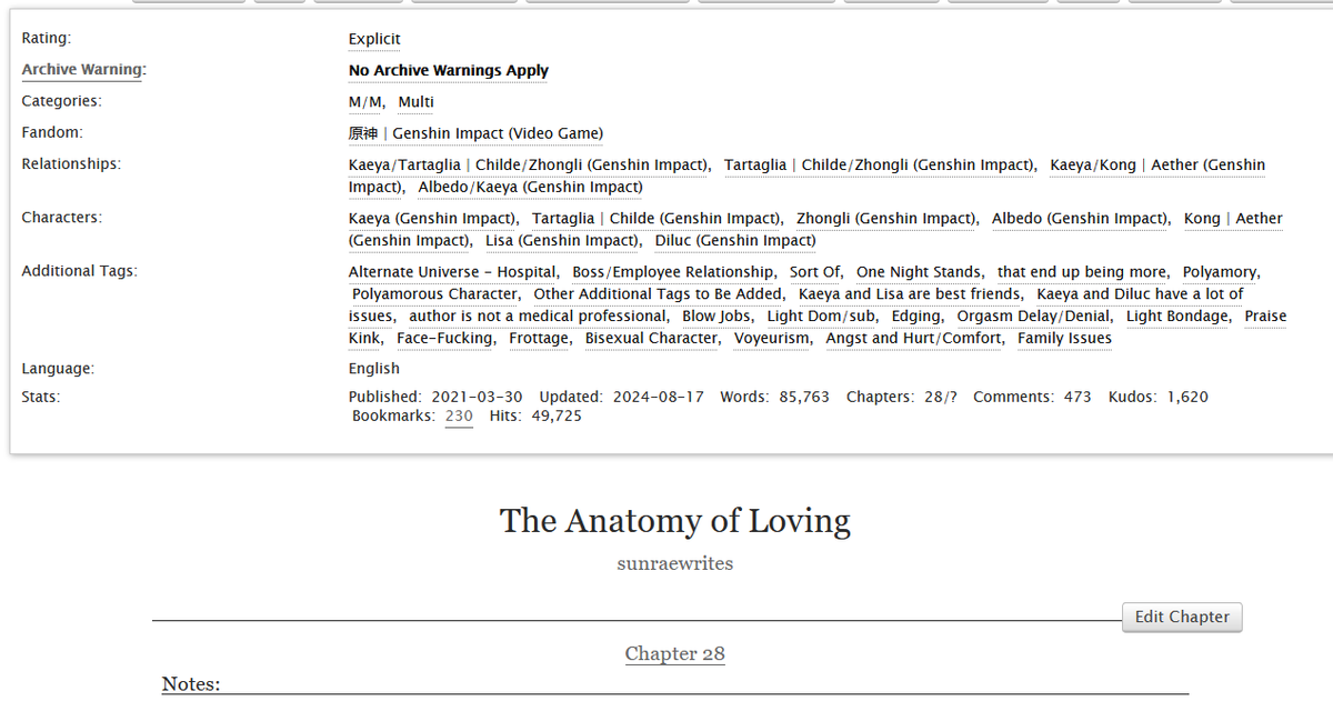 sunraewrites's tweet photo. Chapter 28 of The Anatomy of Loving is up! After three years... hey y'all 😂

#chaeli #chaeyali #kaether #kaebedo

https://t.co/yTNTmsOaYR https://t.co/O8mqp01NrX