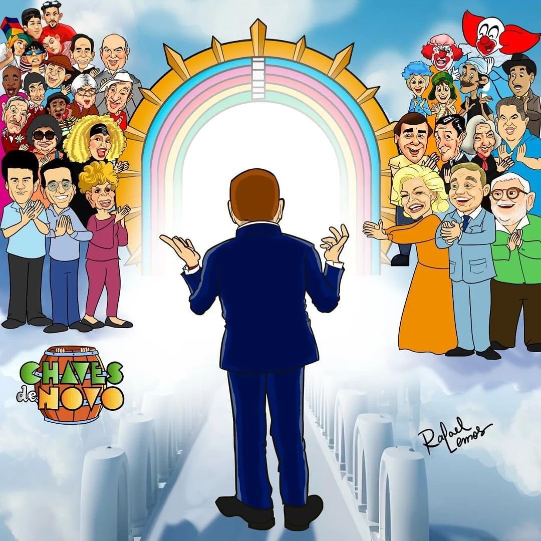 centralreality's tweet image. ARTE! Silvio Santos sendo recebido por ícones que marcaram a história da TV brasileira. 🖤