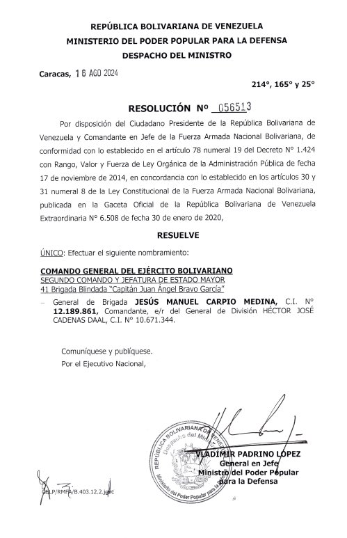 OrlvndoA's tweet photo. 🚨 | Reportan remoción de 5 generales este 16 de agosto bajo acusación de no ser leales al régimen.

El ministro de la Defensa chavista firmó ayer la sustitución a última hora de los generales, que estaban en roles estratégicos en Zulia, Caracas, Táchira, Carabobo y Aragua.

Reporta @cocando.