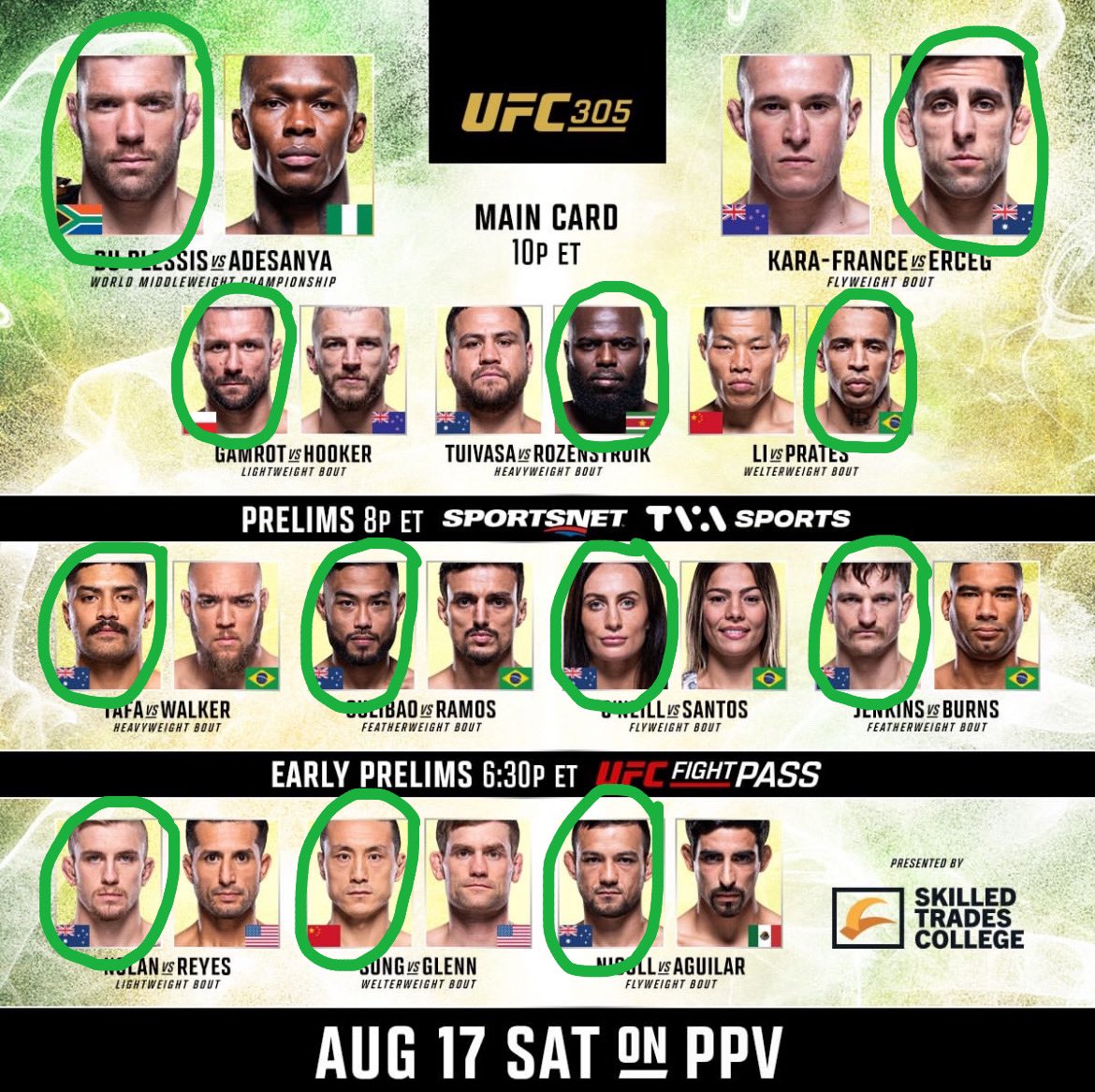 KellenRunningen's tweet photo. UFC 305 picks. Expecting to at least go 9/12 #UFC305 https://t.co/039obA36aq