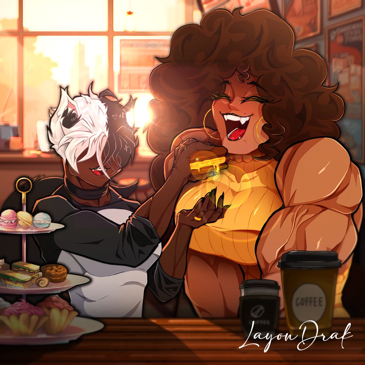 Fenrir e Dora em um encontro de casal na Cafeteria
🐺🐻: Dora adora pão de mel