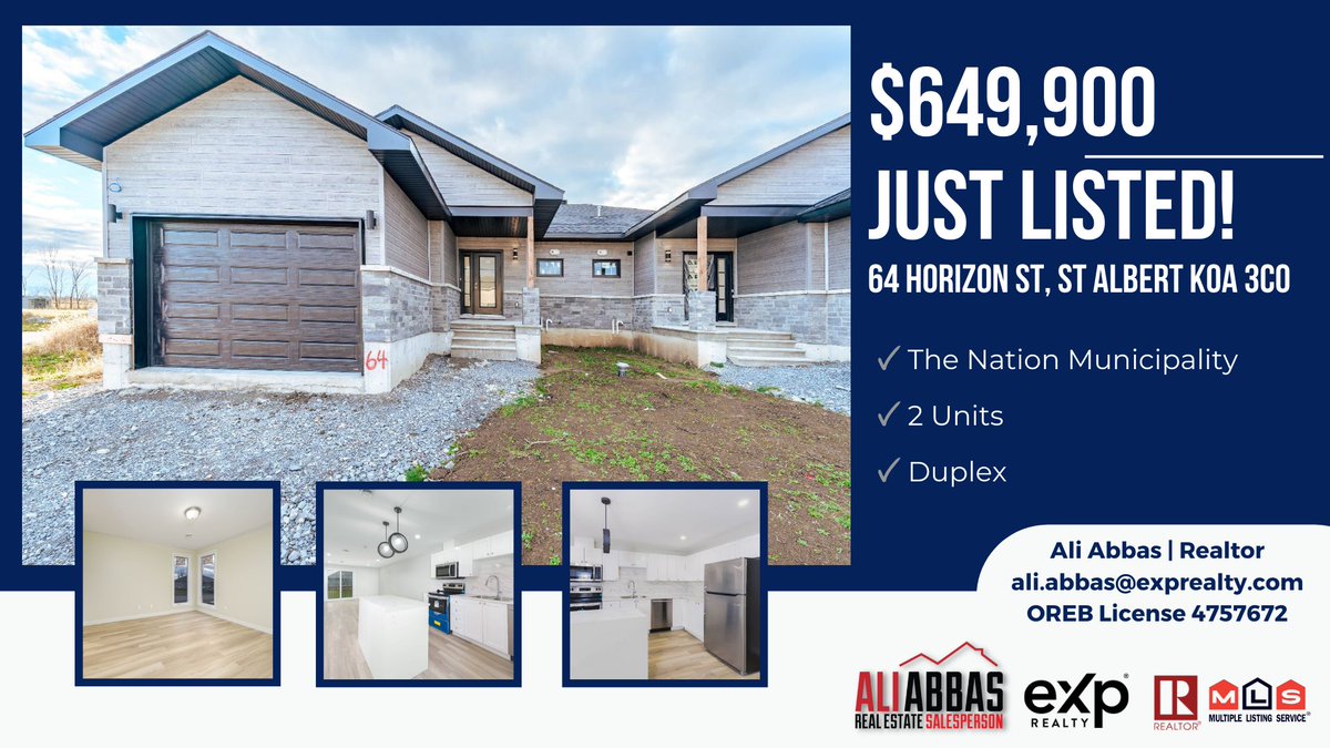 🚨𝐉𝐔𝐒𝐓 𝐋𝐈𝐒𝐓𝐄𝐃
 🏠64 HORIZON ST, St Albert K0A 3C0
🔥Only $649,900
Greely
ML# 1407431
Investor Alert! Brand new semi-detached legal duplex with 2 independent units—an incredible opportunity to offset your mortgage! 
#exprealty
#expottawa
#ottawarealestate
#Ottawa