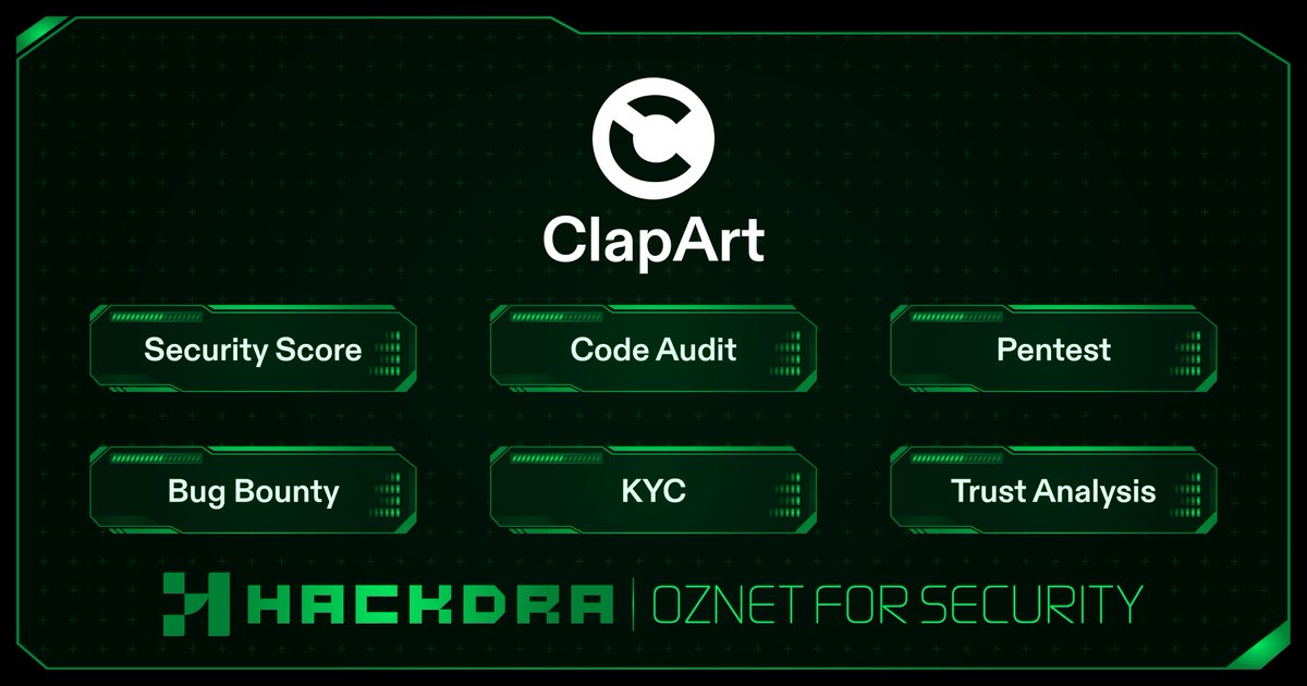 hackdra's tweet image. We are thrilled to announce that @clapartofficial has successfully completed rigorous security audits, including Smart Contract Audits, Penetration Testing, KYC and Formal Verification, earning a commendable score of 84/100. 🤝

🛡️ This achievement underscores Clapartofficial&apos;s…