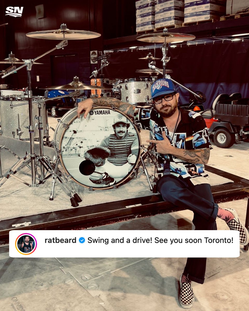 Sportsnet's tweet image. Alexisonfire's drummer Jordan Hastings showed Buck Martinez some love for the band's show at Rogers Centre. 🤘⚾️

📸: @Ratbeard via IG
