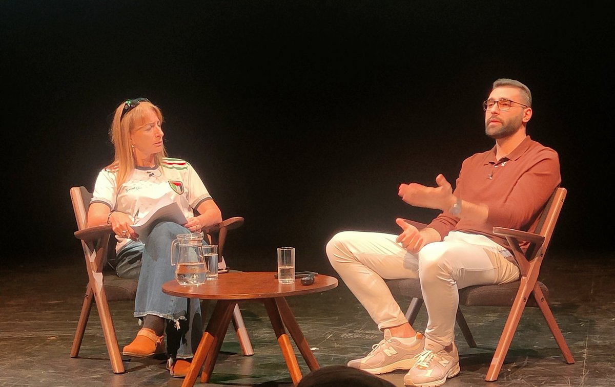 westbankbhoy's tweet photo. A very moving, powerful and emotional evening at the Mac Belfast with Motaz Azaiza a photographic journalist from Gaza and Clare Daly. His testimony on the ongoing  Genocide in Gaza was   raw and honest . 
"Keep speaking about it as if it was the first day " ✊🇵🇸🇵🇸🇵🇸 https://t.co/sE4f9teb6l