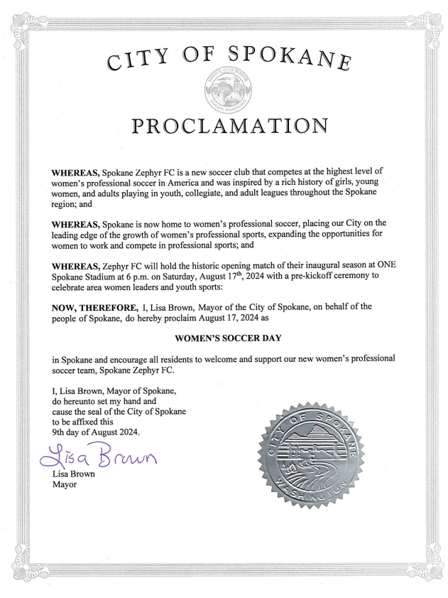 Happy Women’s Soccer Day, <a href="/SpokaneCity/">City of Spokane</a>! We can’t wait to cheer on the <a href="/spokanezephyrfc/">Spokane Zephyr FC</a> at tonight’s inaugural match. Let’s go Spo! #WomensSoccerDay #Spokane #GoSpo #SpokaneZephyrFC #USLSuperLeague