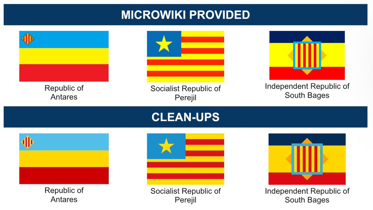 With the help of <a href="/MicroWiki/">MicroWiki</a> providing images, and the artistic  skills of the Aksanin Presidenr of the Terrassa Union, we have recreated 3 flags which 1/3 have been uploaded to MicroWiki with the help of the Governor of Terrassa State, Zabëlle Skye.