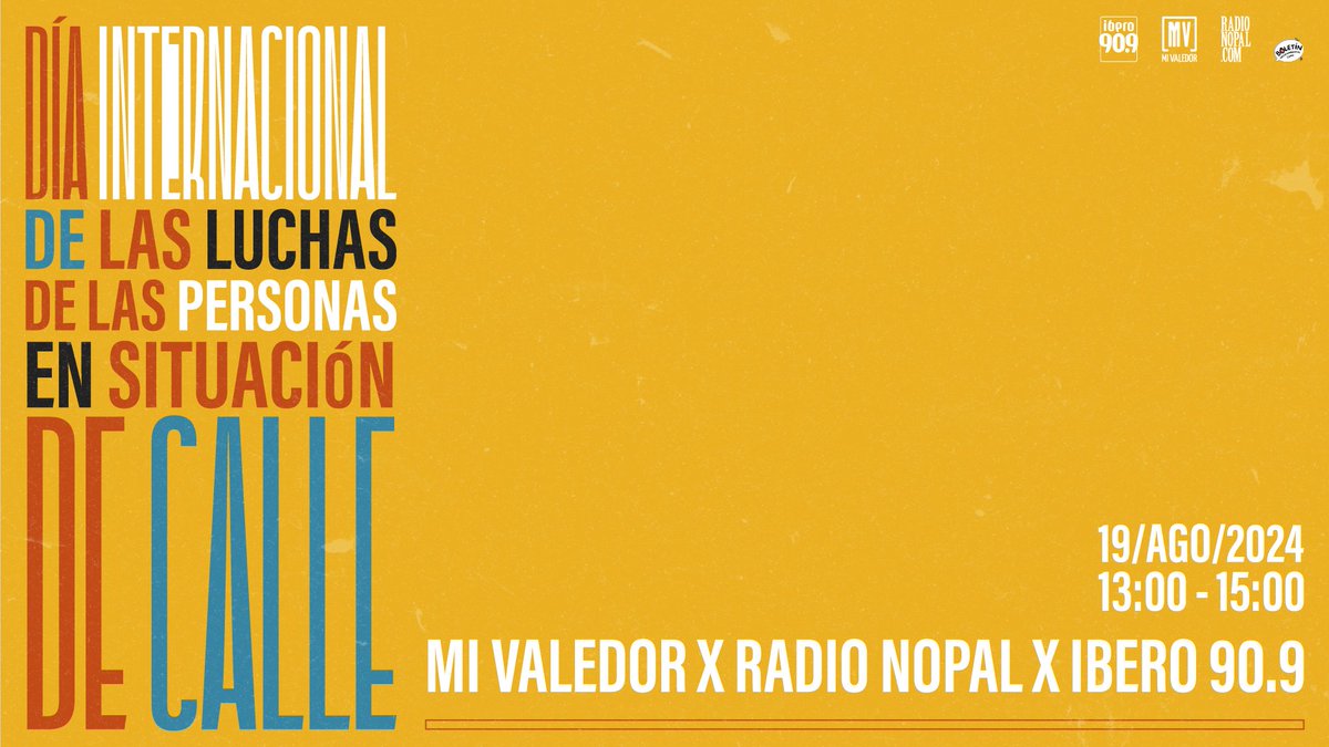 Ibero 90.9 FM (@ibero909fm) on Twitter photo Este lunes de 1 a 3 PM tendremos una transmisión especial con <a href="/MiValedorMX/">Mi Valedor</a> desde <a href="/radio_nopal/">Radio Nopal</a> por el Día internacional de las personas en situación de calle. Conducen <a href="/fidel_htorres/">Fidel Herrera</a> y Cam Solís. Por FM y loom.ly/QTgzOw0 Este lunes de 1 a 3 PM tendremos una transmisión especial con <a href="/MiValedorMX/">Mi Valedor</a> desde <a href="/radio_nopal/">Radio Nopal</a> por el Día internacional de las personas en situación de calle. Conducen <a href="/fidel_htorres/">Fidel Herrera</a> y Cam Solís. Por FM y loom.ly/QTgzOw0