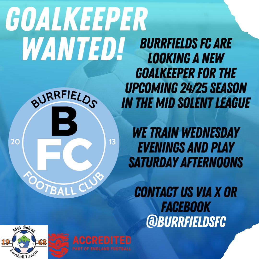 Burrfields Football Club (@burrfieldsfc) on Twitter photo Burrfields FC are looking for new a new goalkeeper for the up coming 24/25 Mid Solent Football League season! Message us for more details!
<a href="/Pompey_Football/">Portsmouth Football</a> Burrfields FC are looking for new a new goalkeeper for the up coming 24/25 Mid Solent Football League season! Message us for more details!
<a href="/Pompey_Football/">Portsmouth Football</a>
