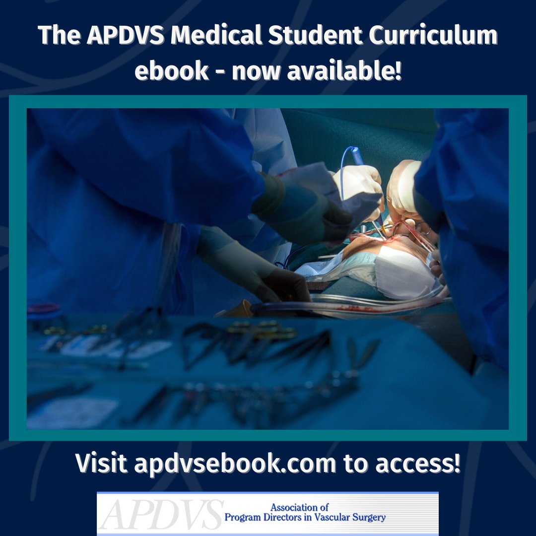 FutureVascSurgeons (@futurevascsurgn) on Twitter photo The APDVS is thrilled to present the Medical Student Curriculum eBook, which covers essential domains of vascular surgery pathology and treatment in each chapter. This is a must-read for medical students and professionals.
Access at: apdvsebook.com
<a href="/APDVS_/">Assoc of Program Directors in Vascular Surgery</a> The APDVS is thrilled to present the Medical Student Curriculum eBook, which covers essential domains of vascular surgery pathology and treatment in each chapter. This is a must-read for medical students and professionals.
Access at: apdvsebook.com
<a href="/APDVS_/">Assoc of Program Directors in Vascular Surgery</a>