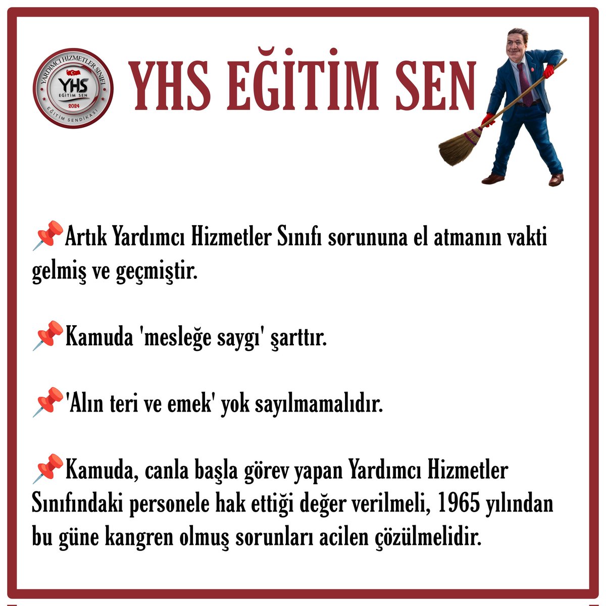 EMEK YOK SAYILMAMALI !

"Türkiye’de yükselen eğitim seviyesi çerçevesinde, Yardımcı Hizmetler Sınıfında istihdam edilen bir çok personel, bir yandan mesleki ve teknik eğitimini tamamlarken bir yandan da yüksek lisans ve doktora gibi üst öğrenimlerden de mezun olarak mesleki ve