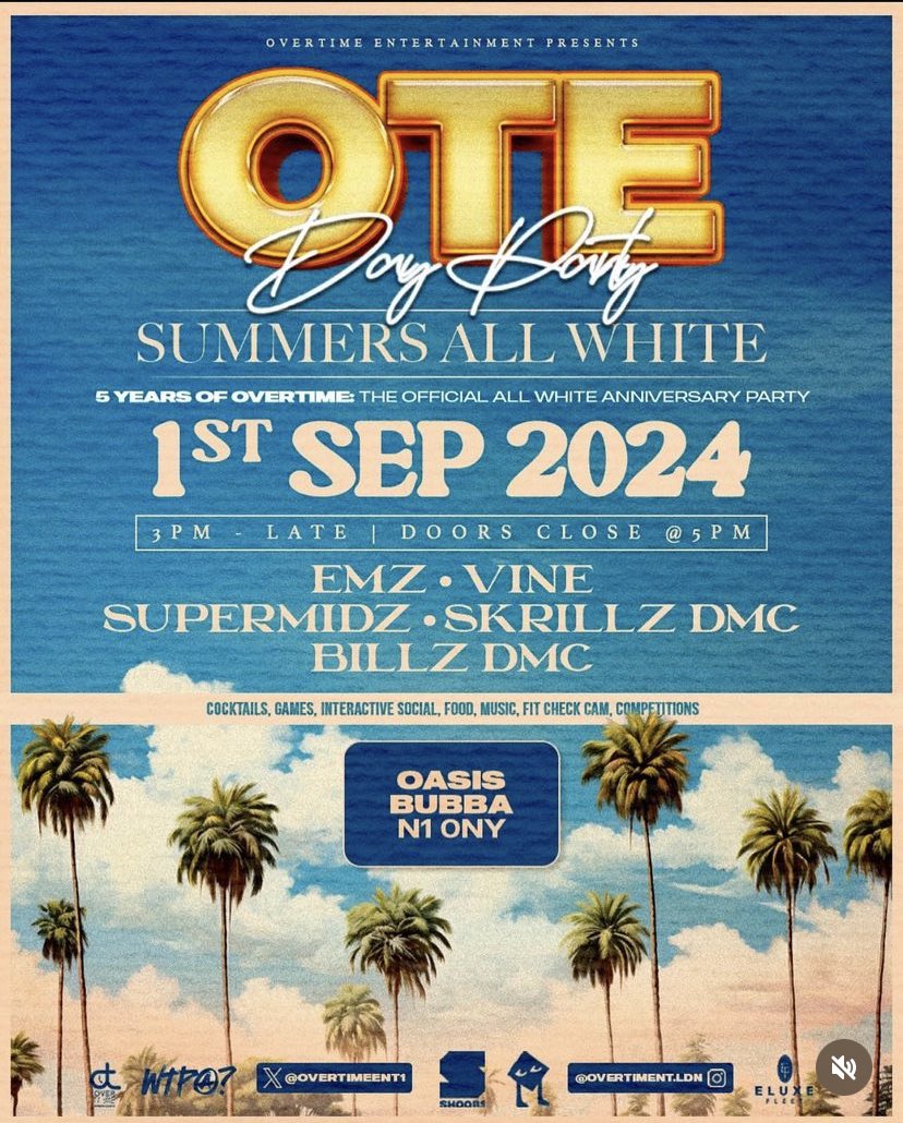 This is your official invite to #SummersALLWhite 🤍

Sunday 1st September #OTEDAYPARTY - 5 YEAR ANNIVERSARY ✨

Details below:

paperlesspost.com/go/qRW571niKek…