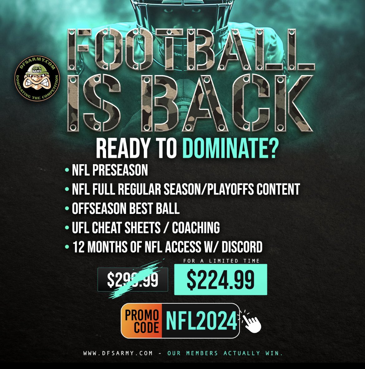 DFSArmy's tweet photo. 🚨BREAKING!

More people are drafting this week and next. 

The season long drafts are peaking.

Anyone can access everything we cover for football by simply choosing the right coupon code below.

These deeper discounts won’t last much longer.

👉https://t.co/qOLUuAMCi7 https://t.co/yS9qwEn65z
