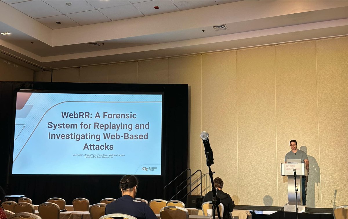 JoeyAllen13's tweet photo. I had a great time this week presenting WebRR at @USENIXSecurity.  WebRR introduces a novel way to replay websites by using JS Unit Partitioning to provide a deterministic replay.  

The conference was also a great opportunity to reconnect with many of my former lab mates. https://t.co/qwkzjIZXwa