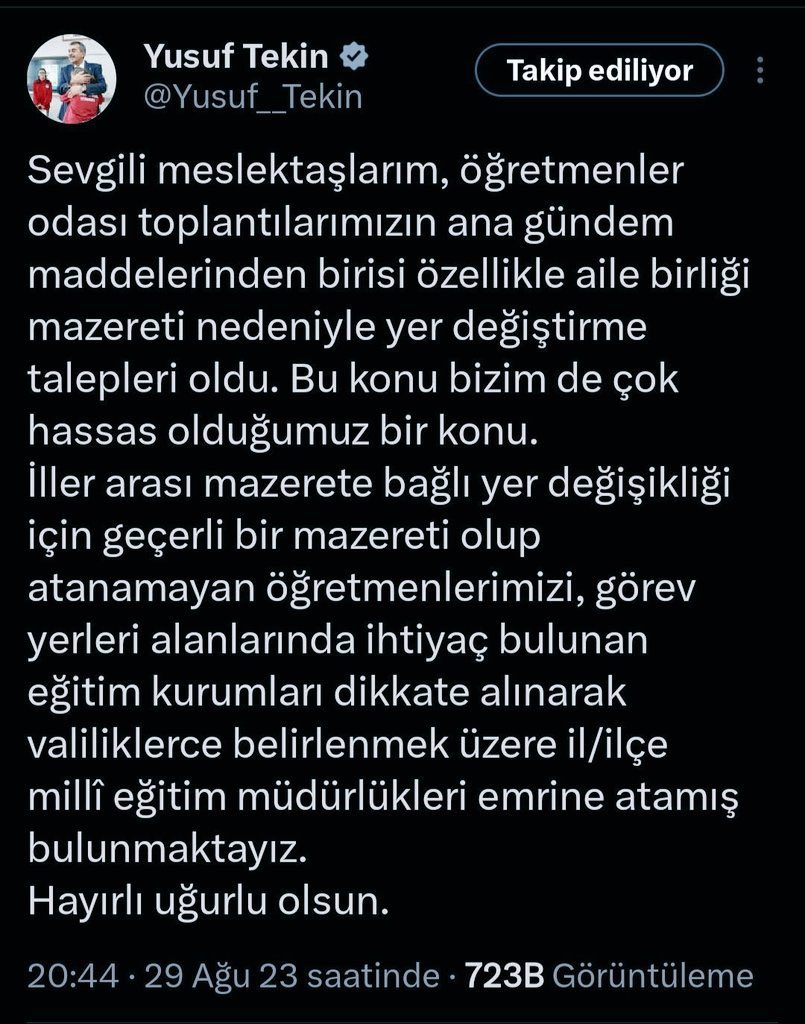 Ailemizden başka derdimiz yok. Geçen sene aileleri il emri ile kavuşturdunuz. Şimdi de ailelerin duasını alın Sayın Bakanım <a href="/Yusuf__Tekin/">Yusuf Tekin</a>
<a href="/RtErdogan/">Recep Tayyip Erdoğan</a>
<a href="/EmineErdogan/">Emine Erdoğan</a>
<a href="/tcmeb/">Millî Eğitim Bakanlığı</a>
<a href="/tcbestepe/">T.C. Cumhurbaşkanlığı</a>
<a href="/_aliyalcin_/">Ali YALÇIN</a> 
<a href="/talatyavuz29/">Talat YAVUZ</a>

#İlEmriEsittirAile
#AileYoksaEBSYOK