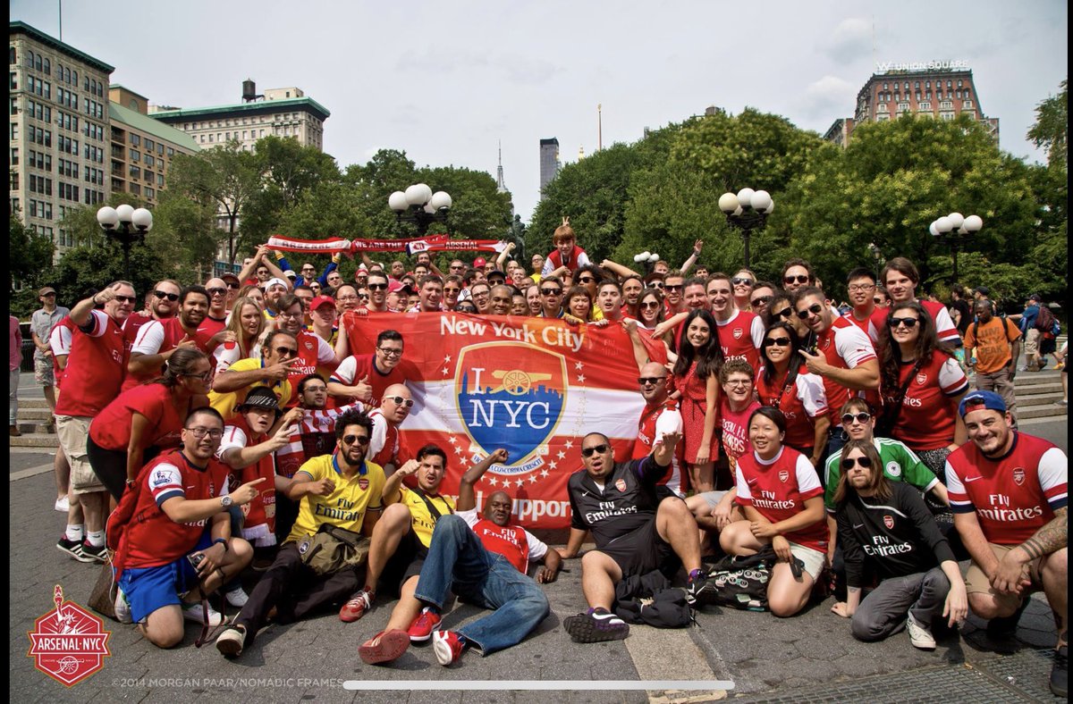 experiri's tweet photo. Opening day of the Arsenal season 10 years ago, after watching the match at @OHanlonsBarNYC. How many people in this photo were at O’Hanlon’s today? https://t.co/QmrwiQptjj
