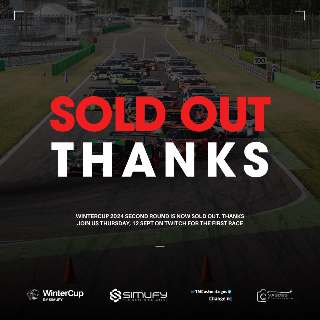 WinterCUP 2024!🏁

SOLD OUT!

Cerramos inscripciones a la WinterCUP con lleno total!, 48 pilotos pre-inscritos, iremos enviando email para confirmar plaza, os damos las GRACIAS!❤️

Un año mas, una edición mas, con la misma ilusión de siempre de poder brindar un gran espectáculo!