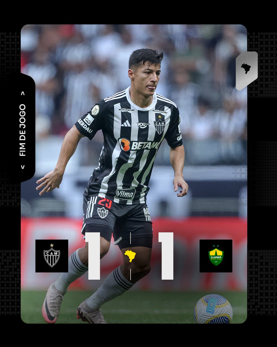 Atletico's tweet photo. Fim de jogo: Atlético 1x1 Cuiabá

 #CAMxCUI 🏴🏳️ https://t.co/yRphwhBa62