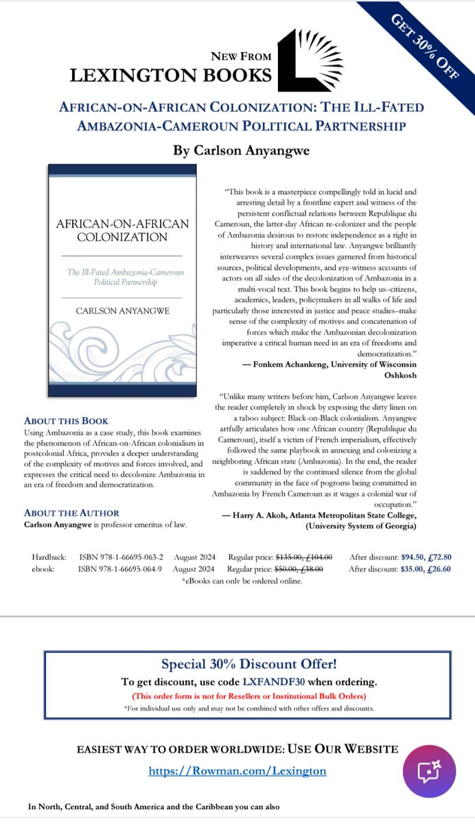Prof. Carlson Anyangwe (@anyangweprof) on Twitter photo "This timely book by Professor Anyangwe is a fascinating real eye-opener. It makes for compulsive reading by students of contemporary #AfricanAffairs and inquiring #Ambazonians."
<a href="/UNESCO/">UNESCO 🏛️ #Education #Sciences #Culture 🇺🇳</a>
<a href="/hrw/">Human Rights Watch</a> <a href="/BBCAfrica/">BBC News Africa</a>
<a href="/EU_Commission/">European Commission</a> "This timely book by Professor Anyangwe is a fascinating real eye-opener. It makes for compulsive reading by students of contemporary #AfricanAffairs and inquiring #Ambazonians."
<a href="/UNESCO/">UNESCO 🏛️ #Education #Sciences #Culture 🇺🇳</a>
<a href="/hrw/">Human Rights Watch</a> <a href="/BBCAfrica/">BBC News Africa</a>
<a href="/EU_Commission/">European Commission</a>