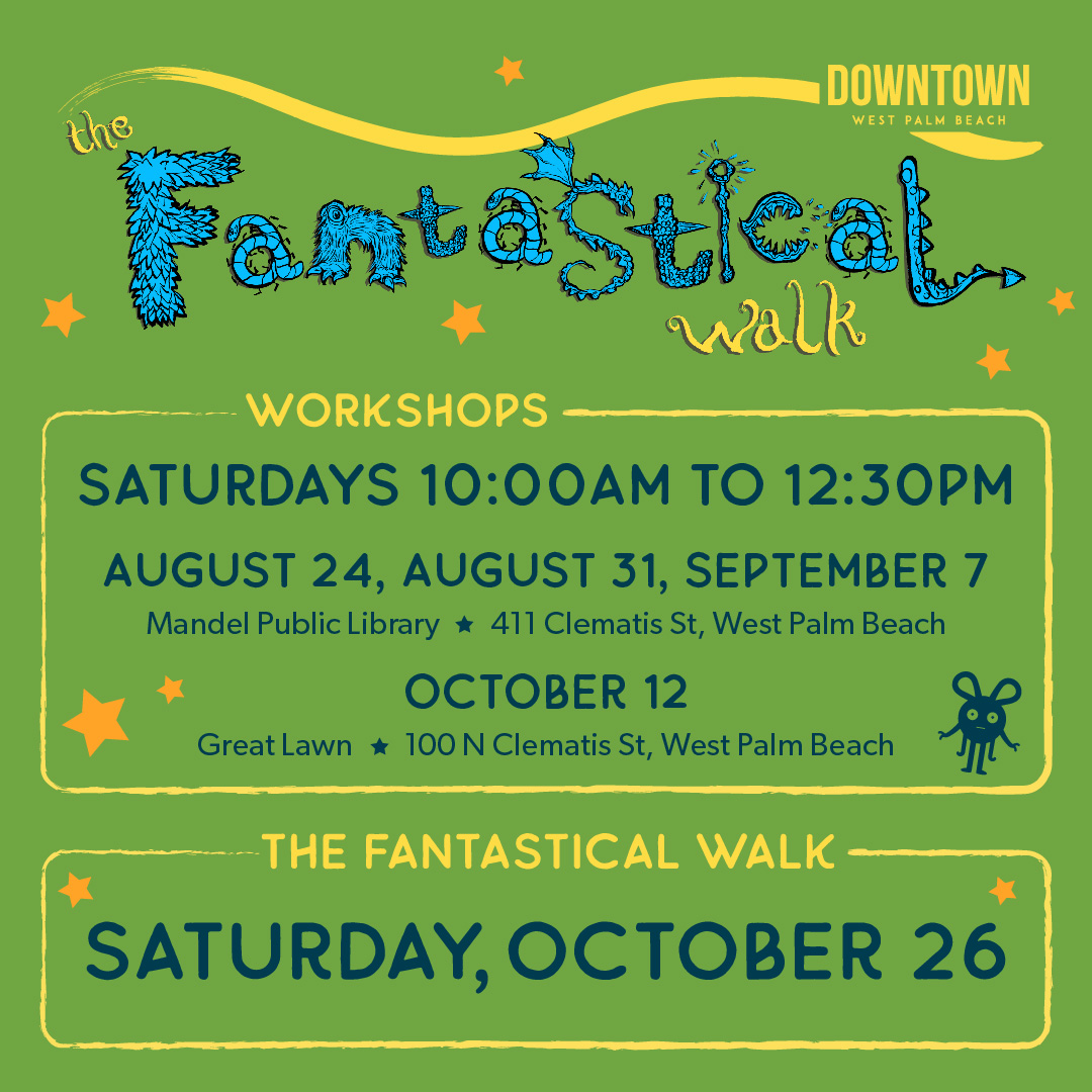 🎨 Attention all artists and dreamers!🌟 Don’t miss your chance to participate in FREE creative workshops for The Fantastical Walk. Work alongside a professional artist to craft a sculpture and join the procession on Saturday, October 26! Learn more: DowntownWPB.com/Fantastical