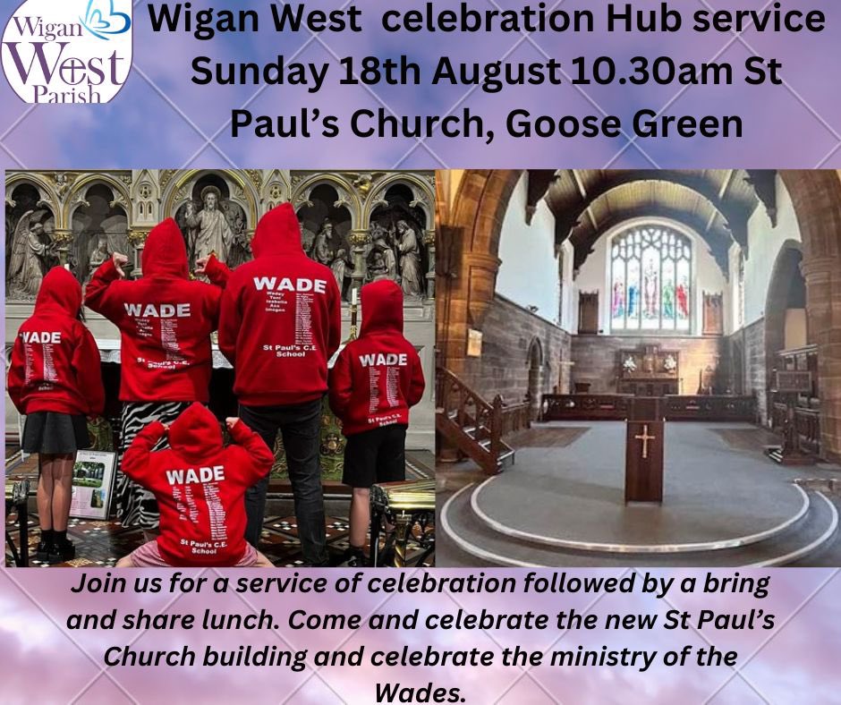 A reminder we have two services across the Parish tommrow.
9am BCP at St Paul’s 
10.30 All Age Communion followed by a bring and share lunch at St Paul’s