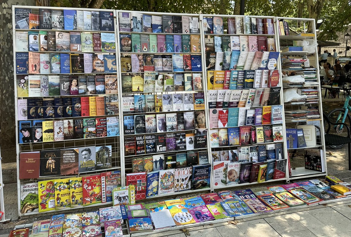 Colonel_Oiseau's tweet photo. @CarolineNaven Bosnian book stall in the wonderful town of Trebinje - a couple of familiar authors in translation 📖 😁 https://t.co/W4kCEutyNq