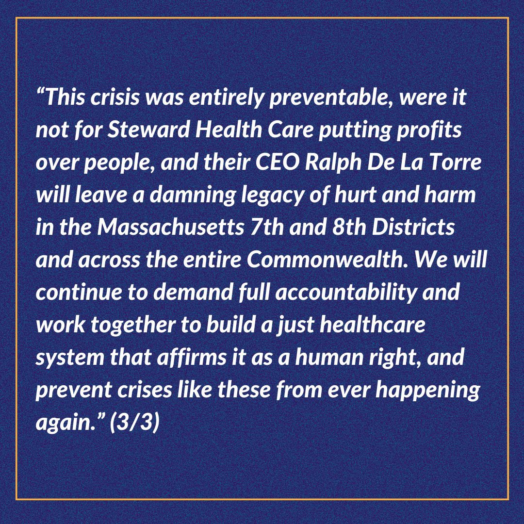 Yesterday the State announced their agreement to keep six Steward hospitals open in Massachusetts.

<a href="/RepPressley/">Congresswoman Ayanna Pressley</a> and I urge the Commonwealth to move with the same urgency to keep Carney Hospital in Dorchester open as well. Our joint statement is below: