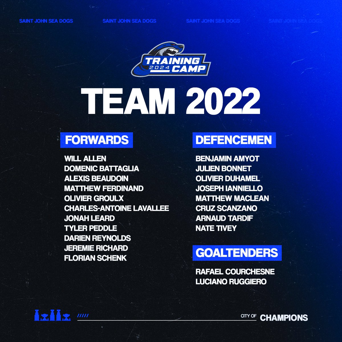 SJSeaDogs's tweet photo. Rosters for tonight's game between Team 2011 and Team 2022 at the qplex. Puck drops at 7pm!
#GoDogsGo | #SeaDogsCamp https://t.co/e1kvxhm0Ch