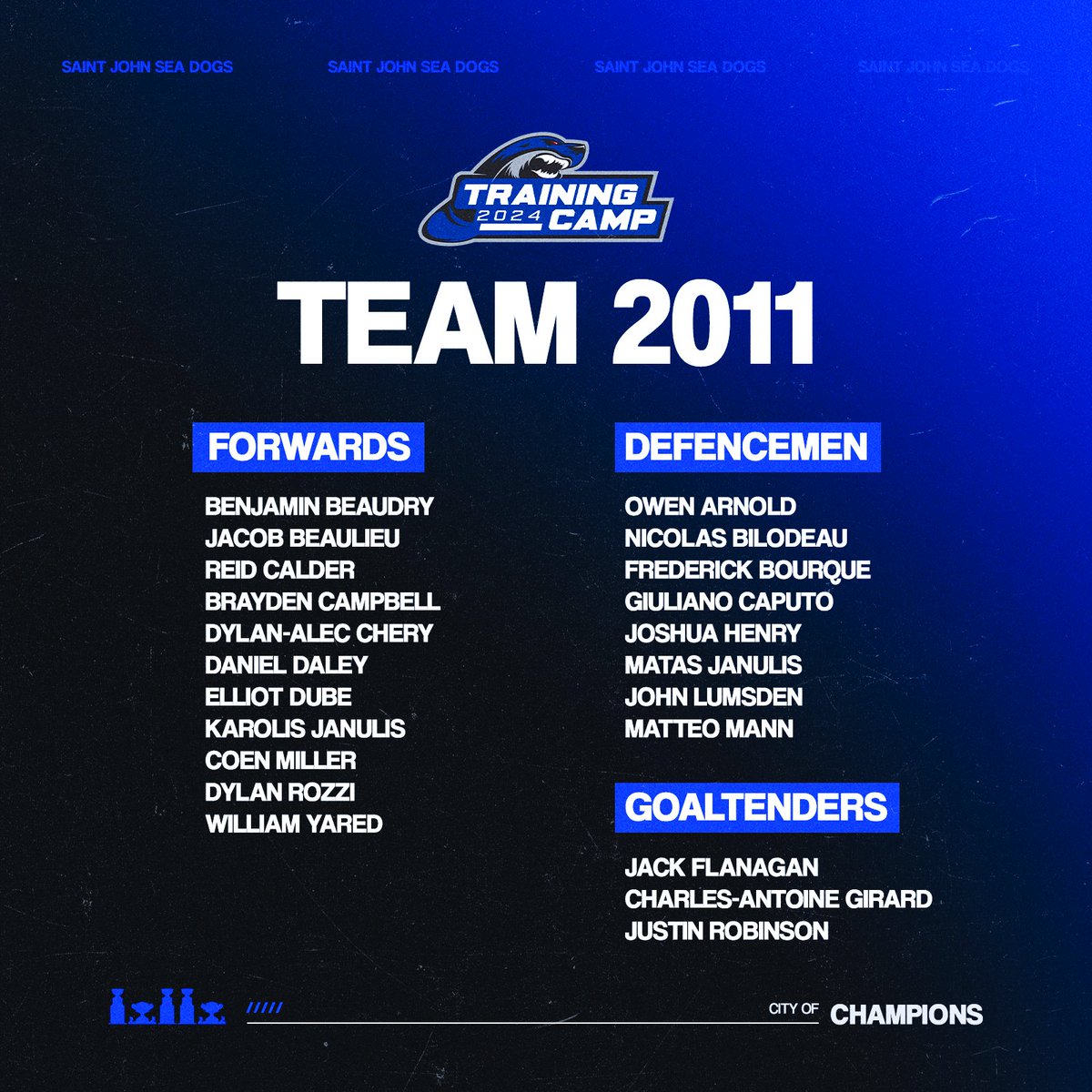 SJSeaDogs's tweet photo. Rosters for tonight's game between Team 2011 and Team 2022 at the qplex. Puck drops at 7pm!
#GoDogsGo | #SeaDogsCamp https://t.co/e1kvxhm0Ch