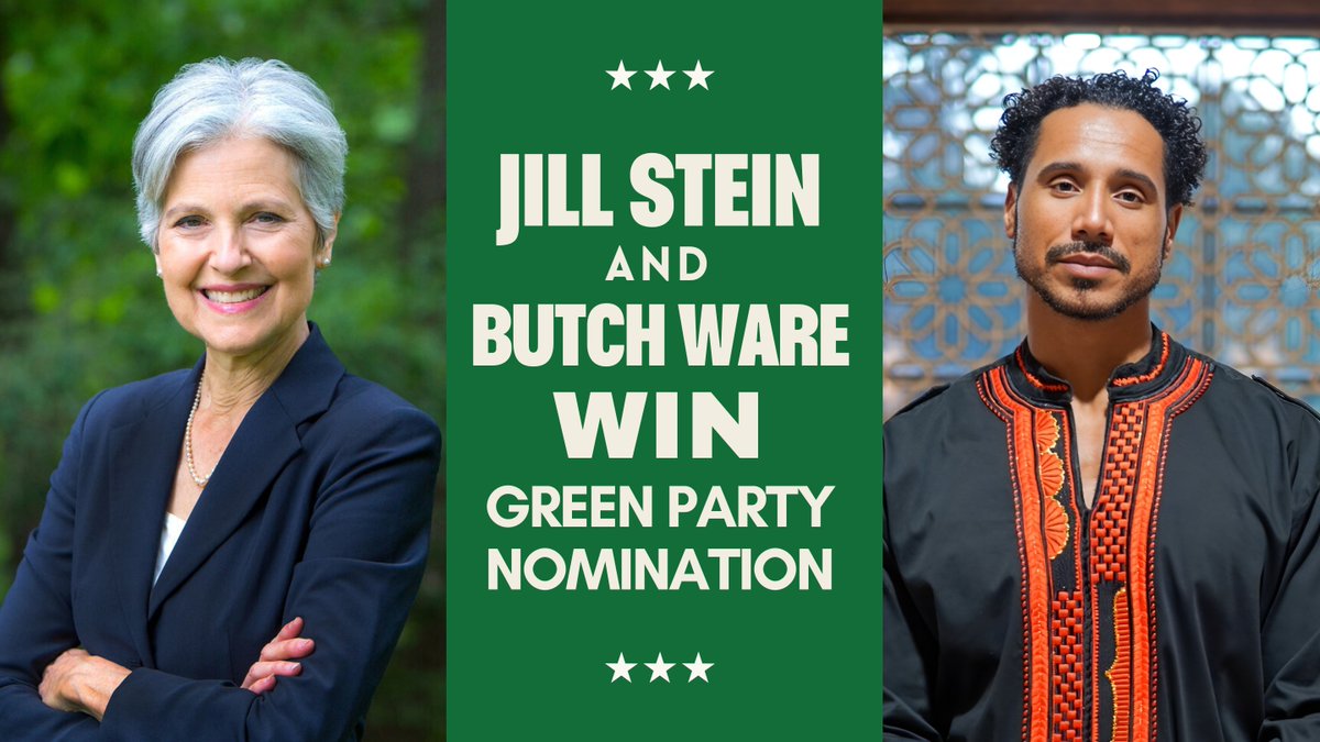 Dr. Jill Stein🌻 (@drjillstein) on Twitter photo It's official: we've won the <a href="/GreenPartyUS/">Green Party US 🌻</a> 2024 presidential nomination!
Onward to an end to endless war and genocide, a livable future for our children, and an America and a world that works for all of us! #SteinWare2024 It's official: we've won the <a href="/GreenPartyUS/">Green Party US 🌻</a> 2024 presidential nomination!
Onward to an end to endless war and genocide, a livable future for our children, and an America and a world that works for all of us! #SteinWare2024