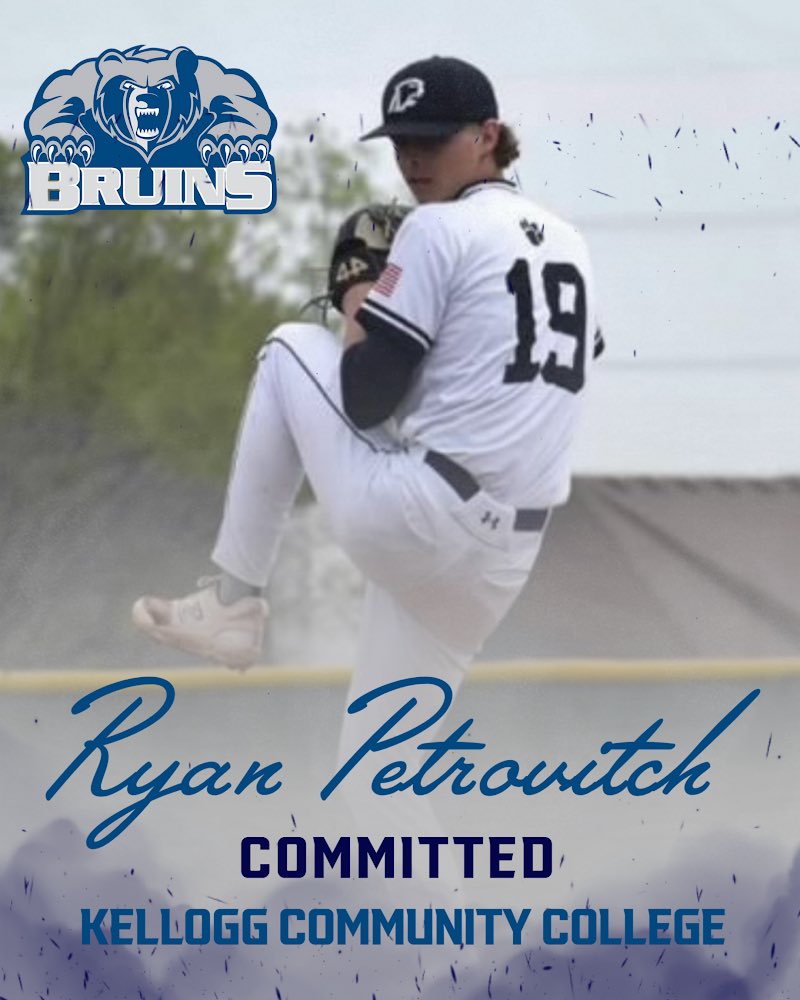 Ryan Petrovitch (@petrovitchryan) on Twitter photo I'm very blessed to announce that i will be continuing my baseball and academic careers at Kellogg CC. I would like to thank my family, coaches, and teammates for all the support.
Excited to be a Bruin! <a href="/BaseballKellogg/">Kellogg CC Baseball</a> <a href="/coachplouffe/">Angelo Plouffe</a> <a href="/DMetroStars/">Detroit Metro Stars</a> <a href="/DakotaBaseball/">Dakota Baseball</a> <a href="/Prospects04/">Detroit Prospects Performance</a> I'm very blessed to announce that i will be continuing my baseball and academic careers at Kellogg CC. I would like to thank my family, coaches, and teammates for all the support.
Excited to be a Bruin! <a href="/BaseballKellogg/">Kellogg CC Baseball</a> <a href="/coachplouffe/">Angelo Plouffe</a> <a href="/DMetroStars/">Detroit Metro Stars</a> <a href="/DakotaBaseball/">Dakota Baseball</a> <a href="/Prospects04/">Detroit Prospects Performance</a>