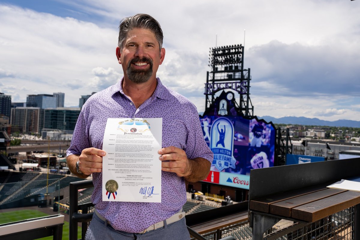 Rockies's tweet photo. 🗣️ Hear ye, hear ye

Today, August 17th, is officially Todd Helton Day in Denver and the state of Colorado! https://t.co/yzHyCTwaYv