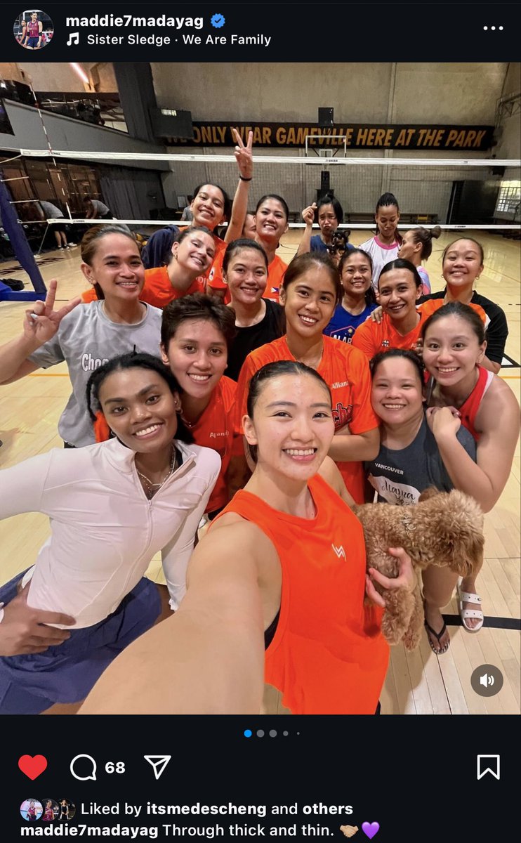 into_bdl's tweet photo. maddie madayag posting on ig a pictures of their team with a caption “through thick and thin🤝💜” and with a song “we are family”

ahhhh okay the caption and sound say it all!! cmft is home, win or lose it’s the team we choose!! cmft lagi’t lagi🍫🥹💜

#PVL2024 https://t.co/RWIg8pWk9T