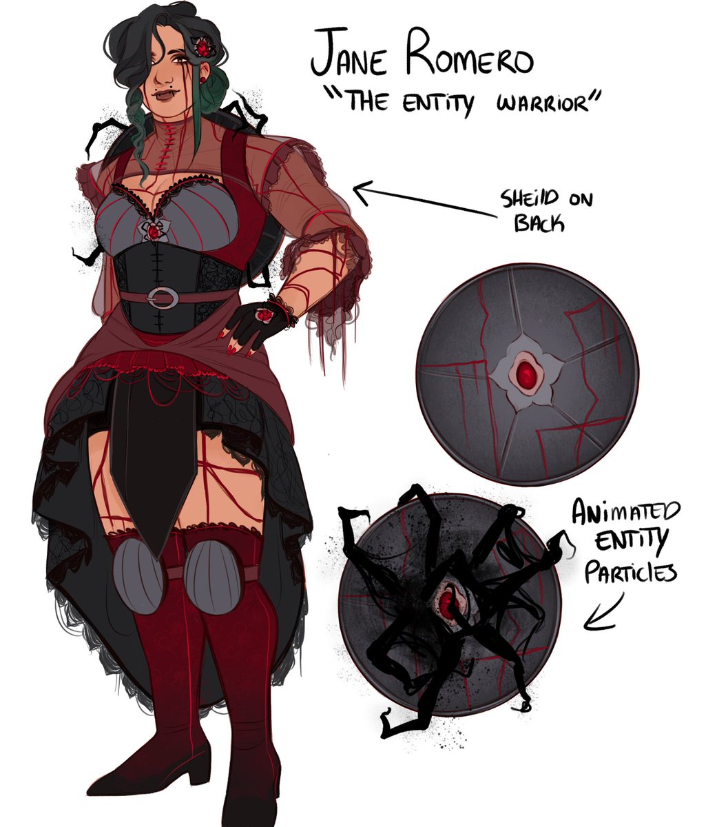 My submission for the Design a cosmetic DBD contest!
Give Jane some love<3

Dbd said Janes first choice is words, but she's not afraid to get her hands dirty, sounds like a proper warrior to me>
~
#janeromero #deadbydaylight #dbd #designacosmeticcontest #behaviour #behaviourgames