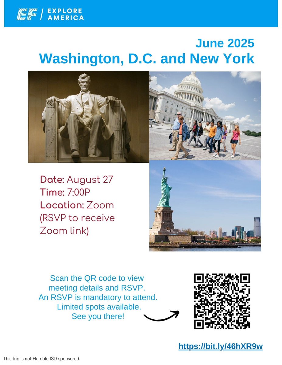 WMS_EFTours's tweet image. Ready to explore the world? 🌍 Join us at Travel Night to learn about our upcoming trips! ✈️
(An RSVP is required to receive a Zoom link invitation)