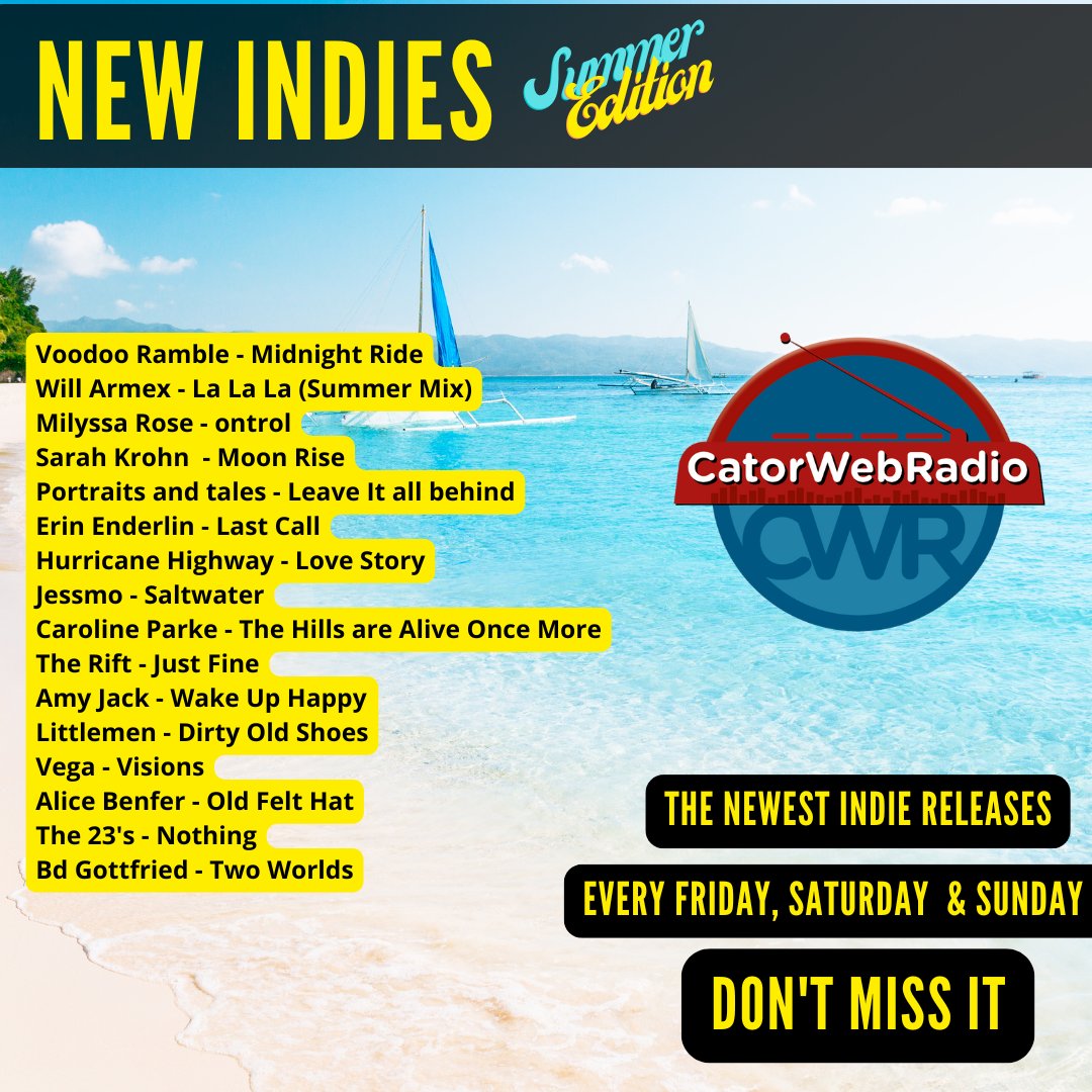 catorwebradio's tweet photo. #NowPlaying #NewIndies
#VoodooRamble
#WillArmex
@MilyssaRose
#SarahKrohn
@PortraitsTales
#ErinEnderlin
@HurricaneHighwy
@JessmoMusic
@theriftmusic
@AmyJackMusic
#Littlemen
#Vega
@alice_benfer
@The_23s
@carolinerparke
@bdGottfried via @Emma_Scott https://t.co/RKCWaEDdRN