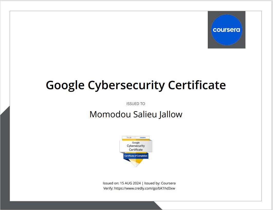 MomodouSalieu15's tweet photo. I'm excited to share that Iโve earned the Google #Cybersecurity Certification! After overcoming challenges, Iโm ready to protect data and secure the future of #tech.
#AchievementUnlocked #DataProtection #GoogleCertification https://t.co/WGUpJWtc12