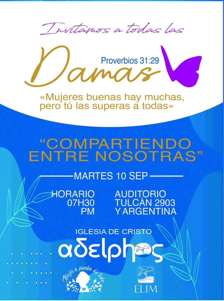 IglesiaAdelphos's tweet photo. Segundo martes de cada mes tendremos nuestro servicio de damas "Compartiendo entre nosotras".... ¡espéralo! #Iglesia #elimrd #Guayaquil #Ecuador #damas https://t.co/jEGQ8xOJcL