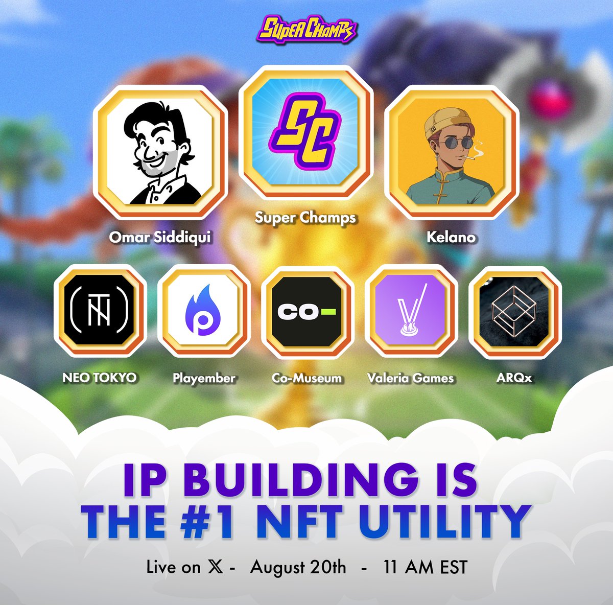 Make sure to tune in this Monday at 11 AM EST for a live discussion with @itsomsidd, <a href="/kelanoo/"></a>, <a href="/NeoTokyoCode/">NEO TOKYO</a>, <a href="/play_ember/">PlayEmber</a>, <a href="/co_museum/">Co-Museum</a>, <a href="/ValeriaStudios/">Valeria Games</a>, and <a href="/ARQxAI/">$ARQx AI | The Future of Jewelry</a> !

Bring your best questions and join us as we explore why IP building is the #1 NFT utility 👇🗓️