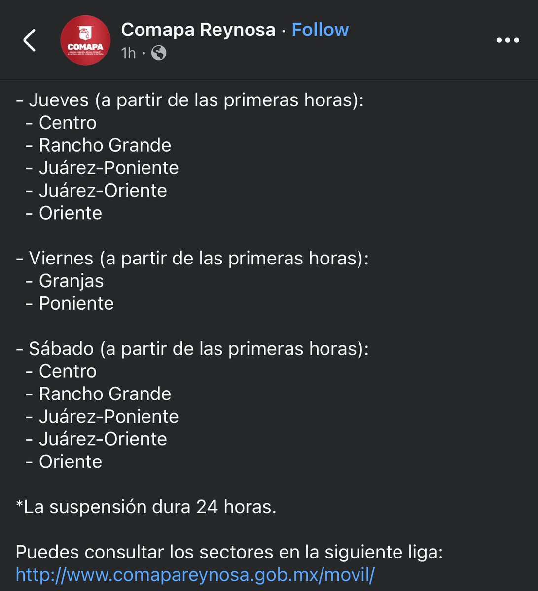 PhotogDina's tweet image. 🚨BREAKING: The municipal water system of Reynosa—the largest city in the border Mexican state of Tamaulipas (pop: 704,000+)—just announced water rationing cycles that will hit different areas of city for 24 hours at a time. The utility cites low levels at Anzalduas reservoir.