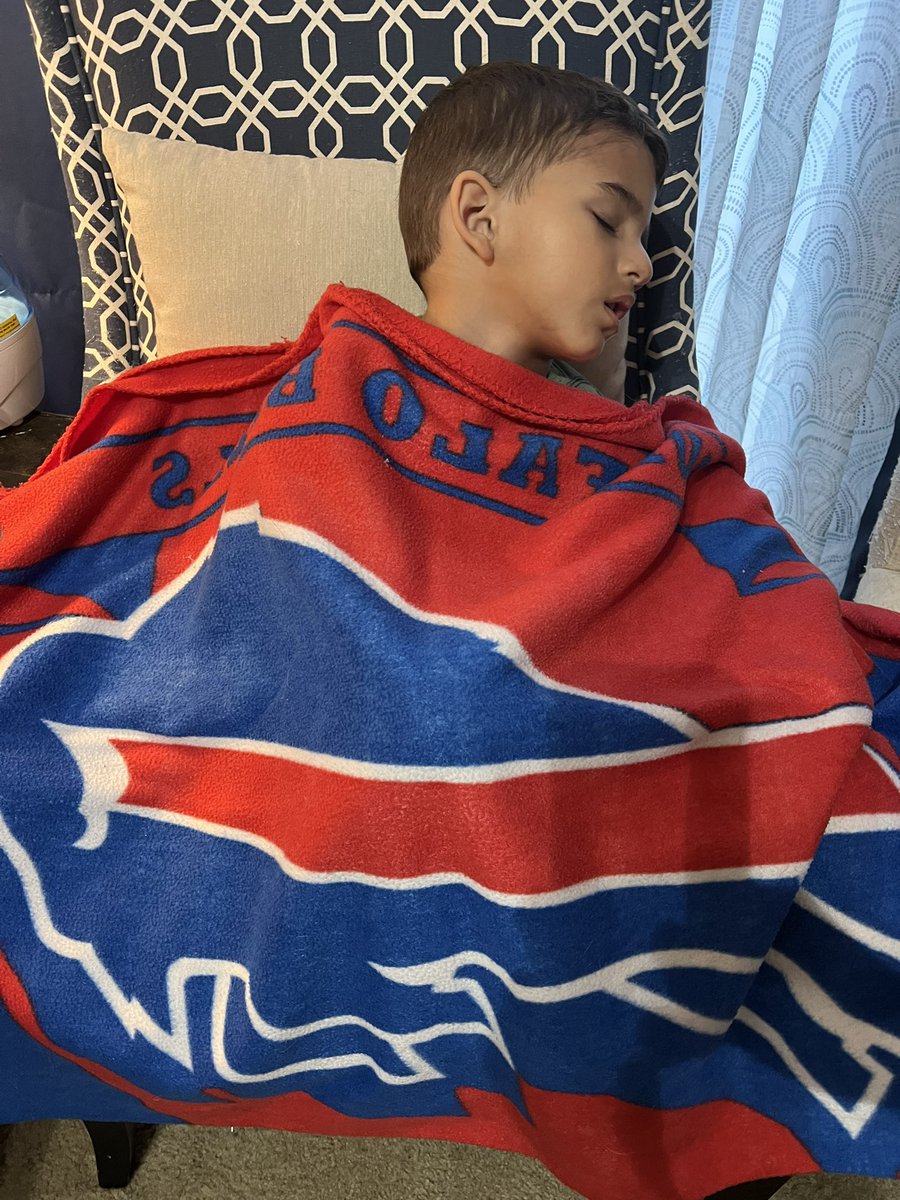 PTobjy's tweet image. He almost made it to watch the pre-season game today! Let’s go, Buffalo!!!🏈