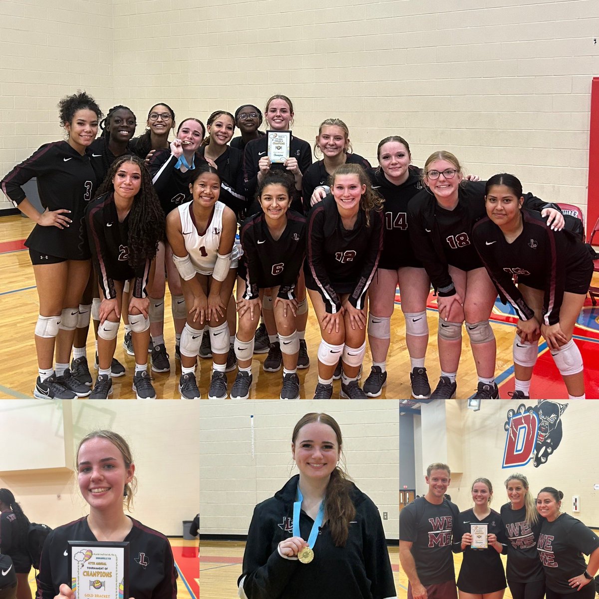 lhsfarmervball's tweet photo. Congratulations to our Varsity team for winning the Duncanville Tournament of Champions GOLD bracket‼️🏆👏💯 Also congratulations to @aubreydean19 for being nominated to the All Tournament Team! 🥇@LewisvilleISD @LewisvilleHS #WeoverMe #FarmerFamily #volleyball https://t.co/17MF786wzi