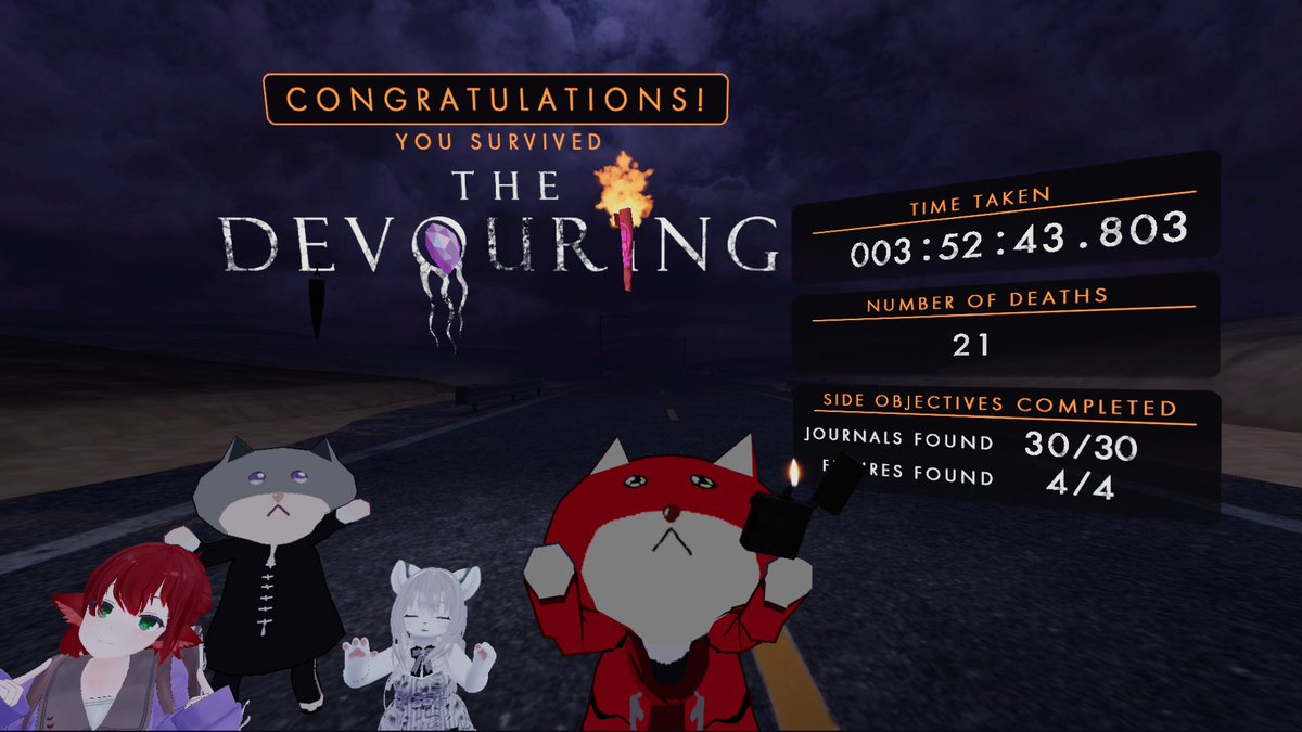 aratakyoi's tweet photo. 【合計７時間半！？】
ウルトラ超大作「The Devouring」についに挑戦！
回線遮断、HMD電池切れ、右コン故障、バグ等を乗り越えやっとクリア！
案内人のほっけさん、共に挑戦しためるこさん、memepiさん、本当に有難うございました！
長さ、達成感、物語的に忘れられない体験でした！✨
#TheDevouringVR https://t.co/wgNrS0oC1E