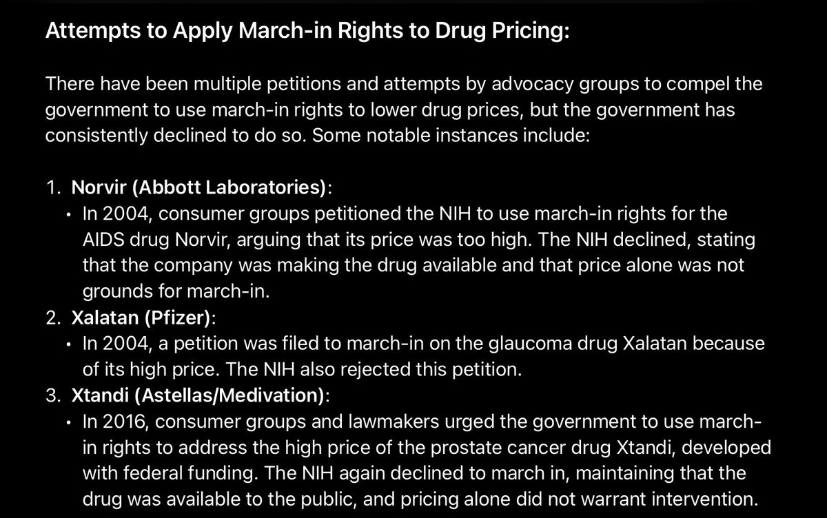 Zero__Knowledge's tweet photo. @BinaryGroku @Jason @KamalaHarris Perhaps I should say never.  NIH has never supported using the provision of the license agreement for pricing alone.

Do you think it’s bad to use an agreement voluntarily signed by 2 parties to pressure pharma companies to reduce prices.  When taxpayers own part of that IP? https://t.co/j9McOu0DNn