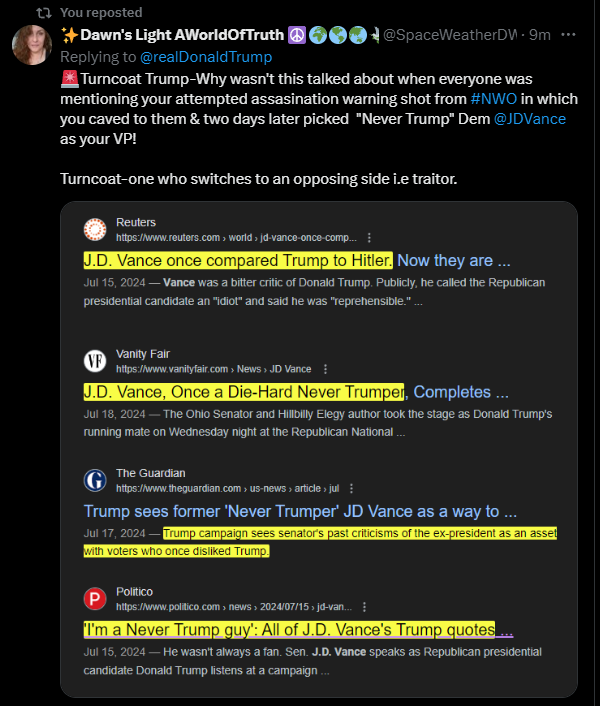 SpaceWeatherDW's tweet image. 🚨Are you Aligning Yourself with #TurncoatTrump ?

I thought you were supposed to be working for me to Save Humanity? 

Trump's ignoring there's a Bioweapon while people Worldwide Die &amp;amp; that I'm getting Tortured for Exposing the Bioweapon and that My Cures Got Taken Down! #EVIL
