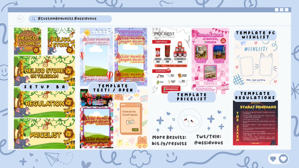 [🚨] Yang butuh jasa edit/design, NGUMPUL YUK!

Aku open jasa edit PL pricelist, QR deco, template jadwal pelajaran (mapel, matkul), organigram, testi, dll.

🖼 KATALOG &amp; HARGA : s.id/editpricelist
🎨 RESULTS : bit.ly/resuIts

#zonauang #zonaba