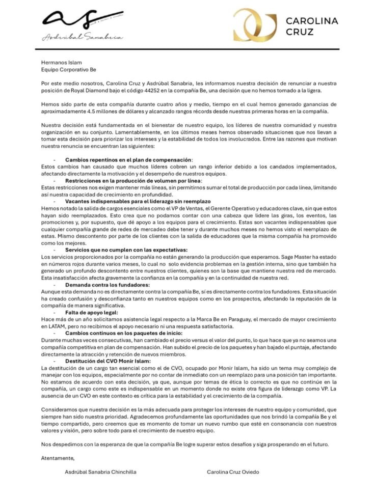 criptoboi's tweet photo. Se Derrumba el Esquema Ponzi de BE…

Los "líderes nivel Royal Diamond" renuncian masivamente a la pseudoempresa "Be".

Carolina Cruz y Asdrúbal Sanabria renuncian a su posición de Royal Diamond en la compañía Be, bajo el código 44252. https://t.co/LgIH0YgO0S