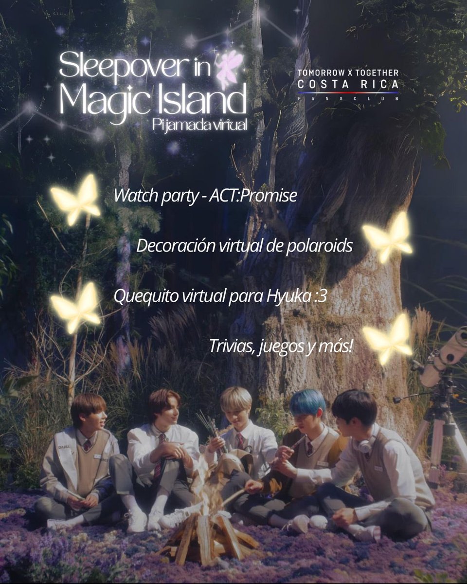 TXT_COSTARICAOF's tweet photo. ¡Estamos emocionadxs de invitarlxs a nuestra Pijamada Virtual TXT! 🎉🛏️ Prepárate para una noche llena de diversión, música, y muchos momentos especiales dedicados a nuestros chicos de TXT

📅 23 de Agosto
🕒 6om

¡No faltes! Nos vemos en Sleepover in Magic Island 🧚✨ https://t.co/H1VJ8T9s76