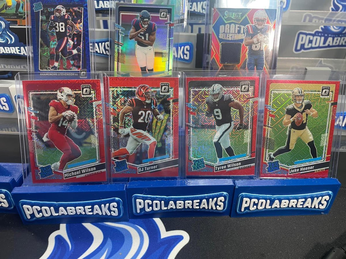 PcolaBreaks's tweet image. Our first look at 2023 Panini Optic H2 Hobby! Nice! #pcolabreaks #cardbreaks #boxbreaks #hobbybox #opticfootball